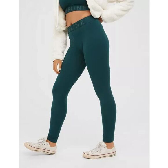Offline x Aerie Women's Sz XS Deep Forest Green OG Logo Regular Rise Leggings - Picture 12 of 13